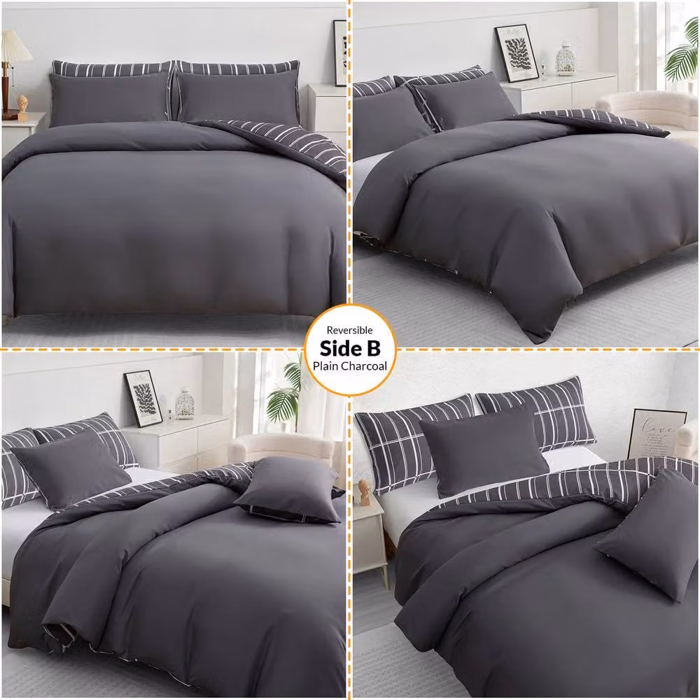 Lazzaro Home Alston Reversible Microfibre Duvet Cover and Pillowcase Set, Grey, 200 x 200 cm – 6