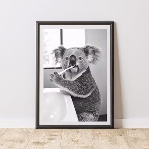 60 Second Makeover Koala Brushing Teeth Animal Print Paper Poster, A3