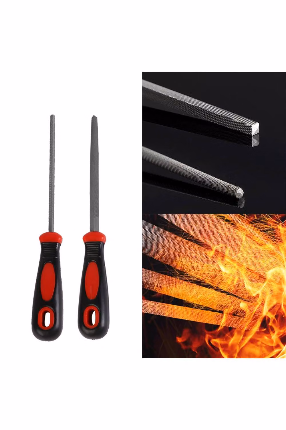 KDMD 5-Piece Steel Metal Hand File Set in Red, including Square, Flat, Round, Half Round and Triangular shapes – 5