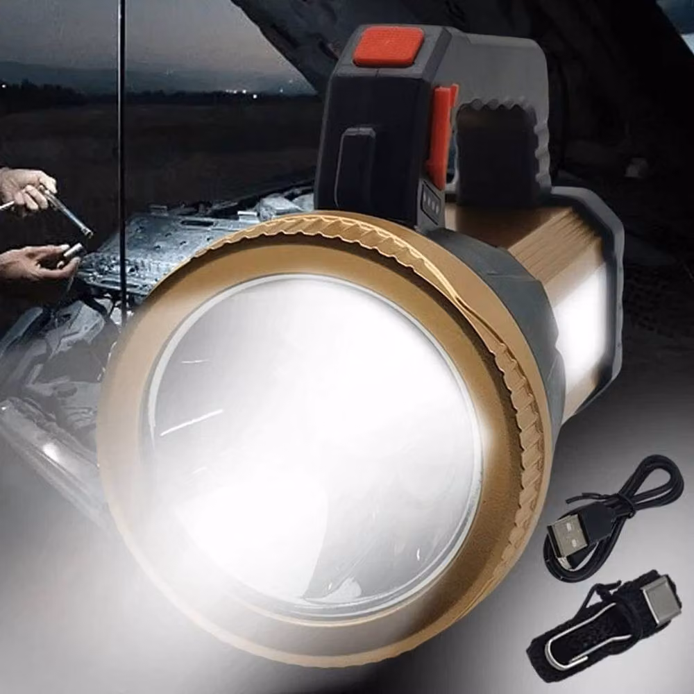 VOGREX Rechargeable LED Work Searchlight in Gold/Brass – 3