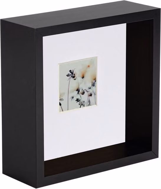 Nicola Spring 3D Deep Box Photo Frame with White Mount in Black, Square – 1