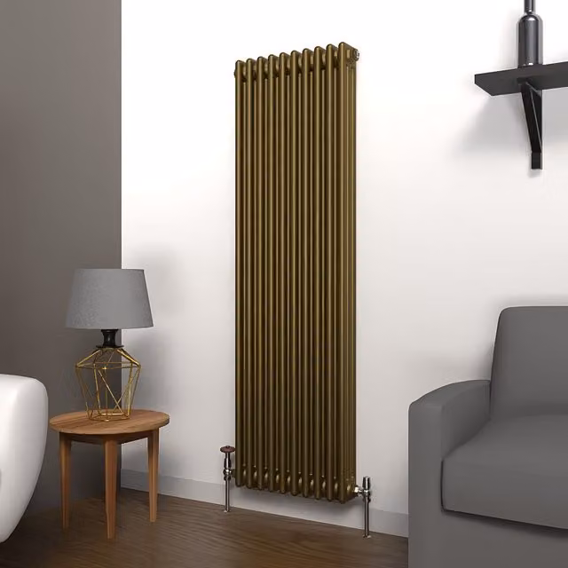 Lux Heat Vertical Coloured Column Radiator in Antique Brass, H 150 cm x W 47 cm