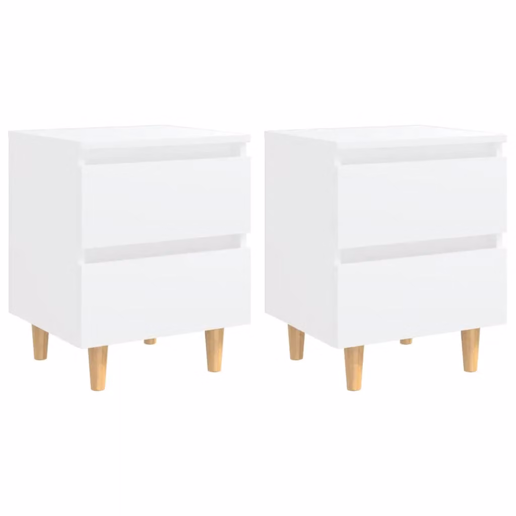 Berkfield Home Set of 2 White Bedside Cabinets with Solid Pinewood Legs, W/D/H: 40 x 35 x 50 cm – 2