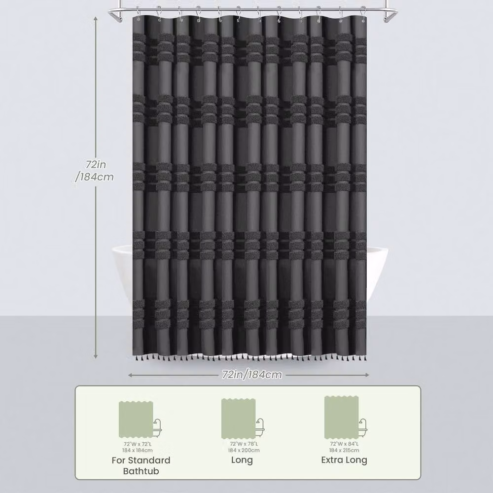 INHOUSOLU HOME DECOR Grey Luxury Tufted Chenille Shower Curtain with Tassels, Height: 184 cm – 3