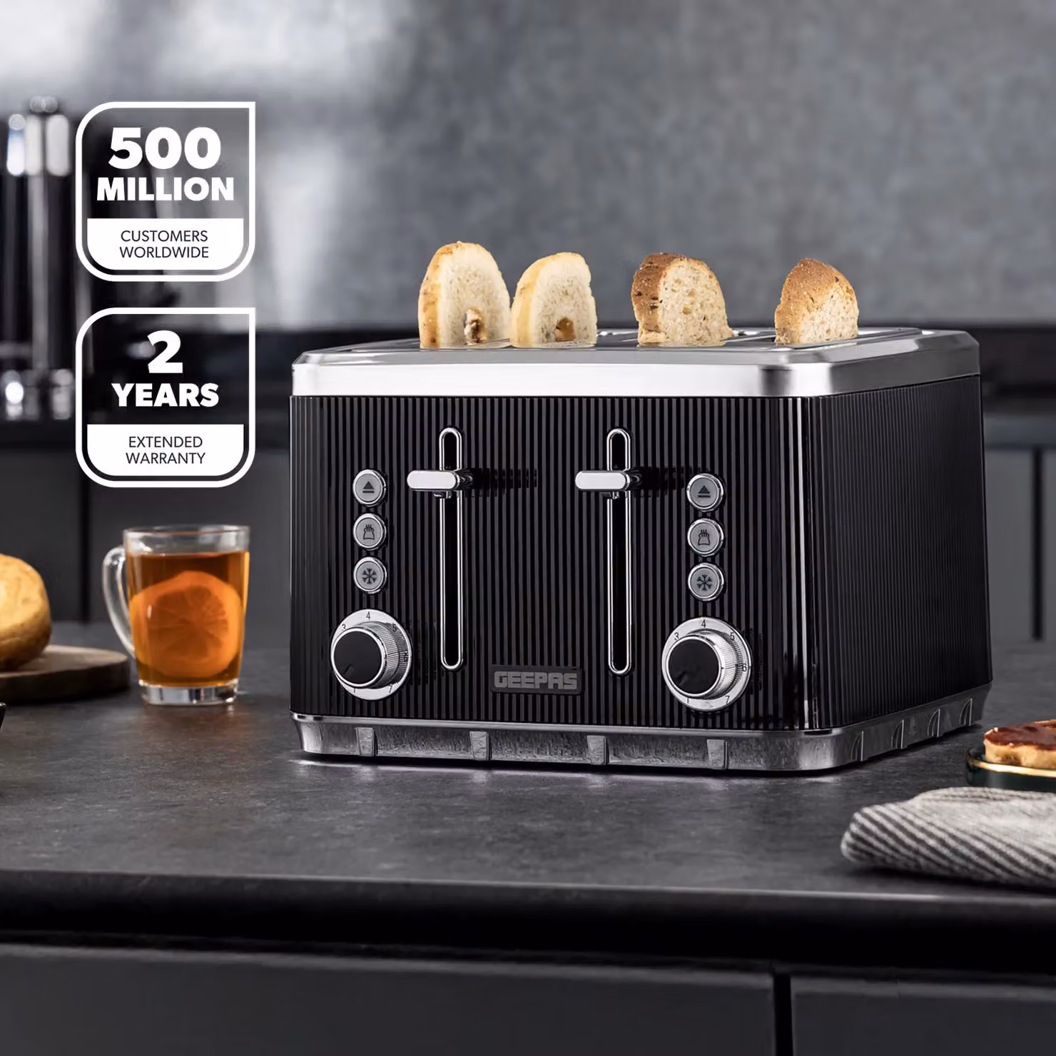 Geepas Arcus 4 Slice Toaster, 1860W, Black – 5