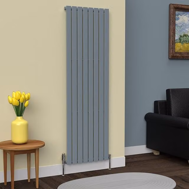 Lux Heat Flat Coloured Vertical Radiator in Pebble Grey, H 180 cm x W 56 cm