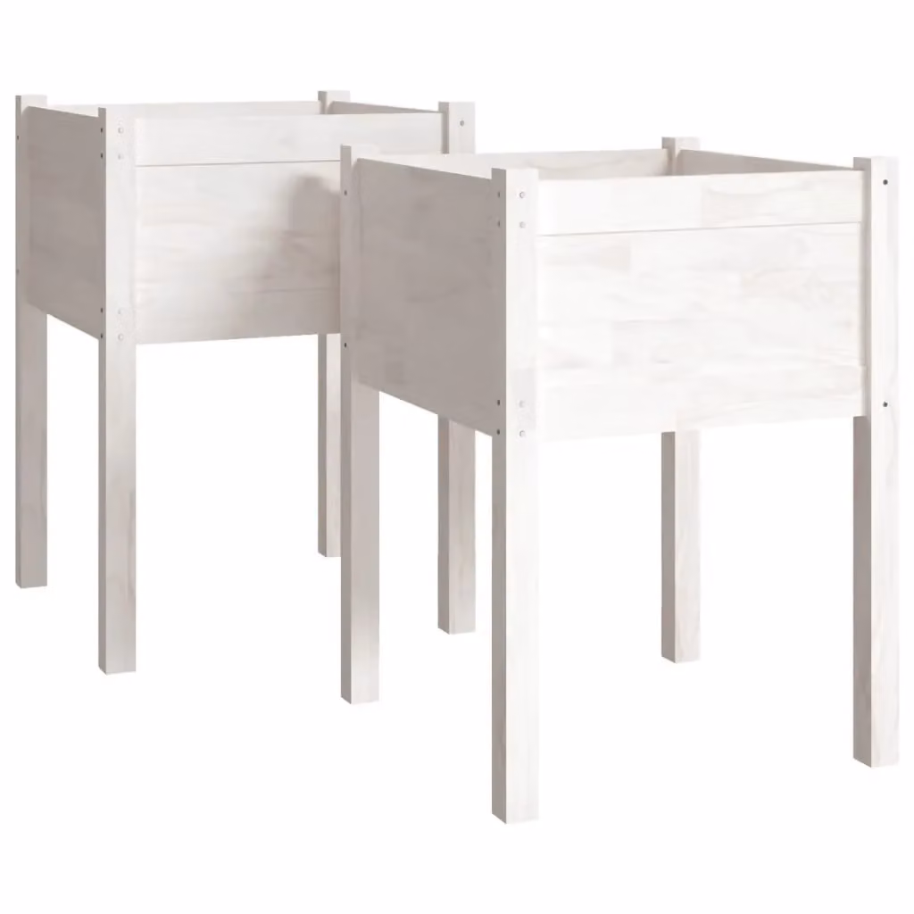 Berkfield Home Garden Ornamental Planter Tubs, 2 Pieces, White, Solid Wood, W/D/H: 50 x 50 x 70 cm – 2