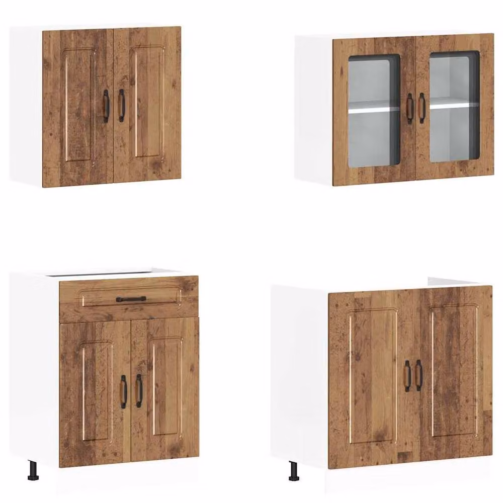 Berkfield Home Kalmar 4 Piece Kitchen Cabinet Set in Brown Old Wood Engineered Wood – 3