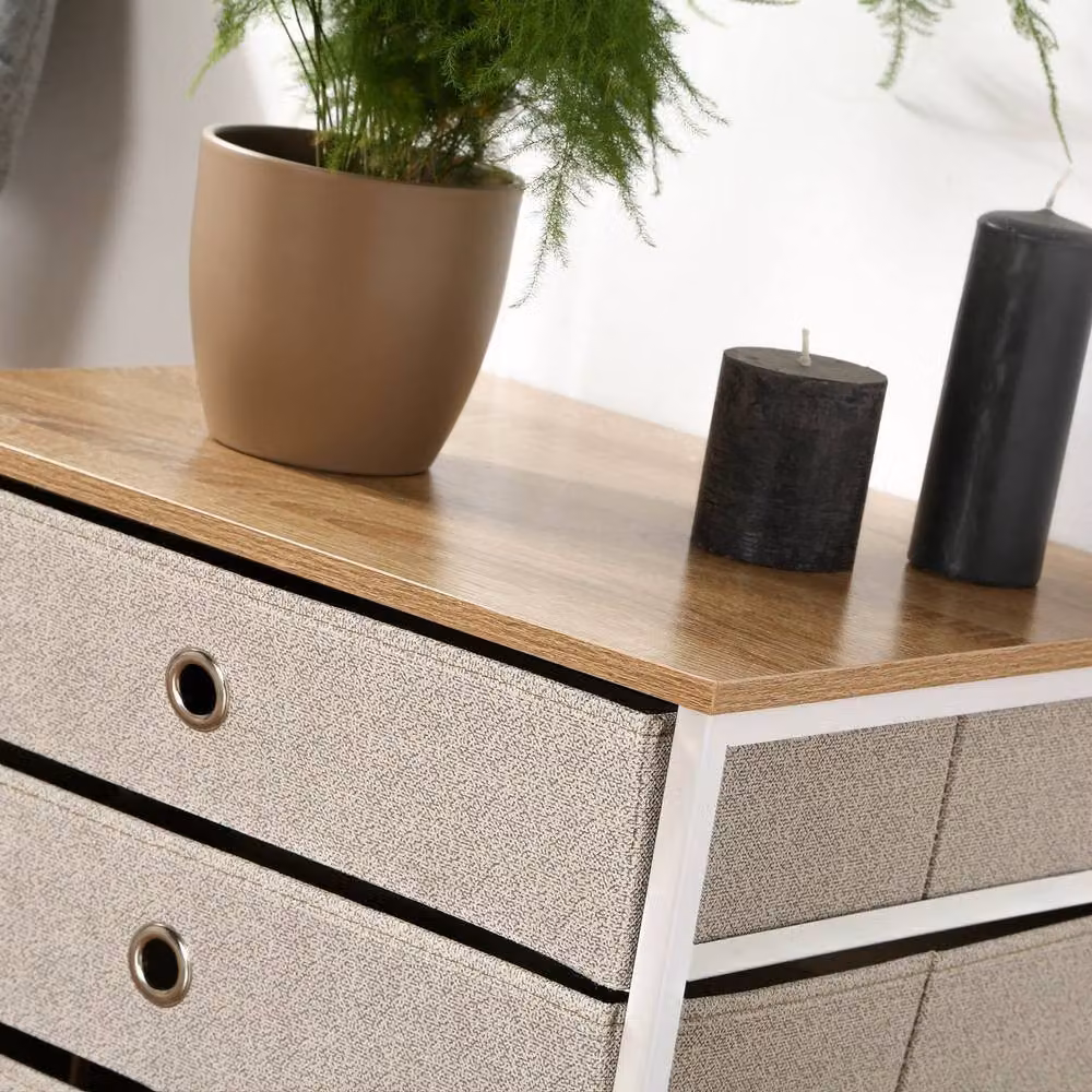 CALICOSY 3-Drawer Chest in White and Beige Non-Woven Fabric, W: 48 cm, D: 40 cm, H: 51 cm – 4