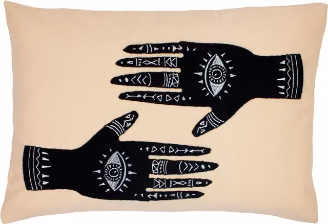 Furn Ashram Hands Abstract Print Rectangular Cushion in Pink and Beige, W/D/H: 35 x 35 x 1 cm – 2