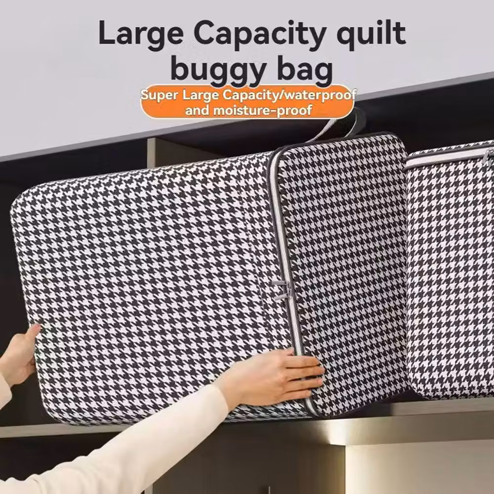 Ventryn 3-Piece Thickened Dustproof Fabric Storage Bags for Clothes and Quilts, Black – 3