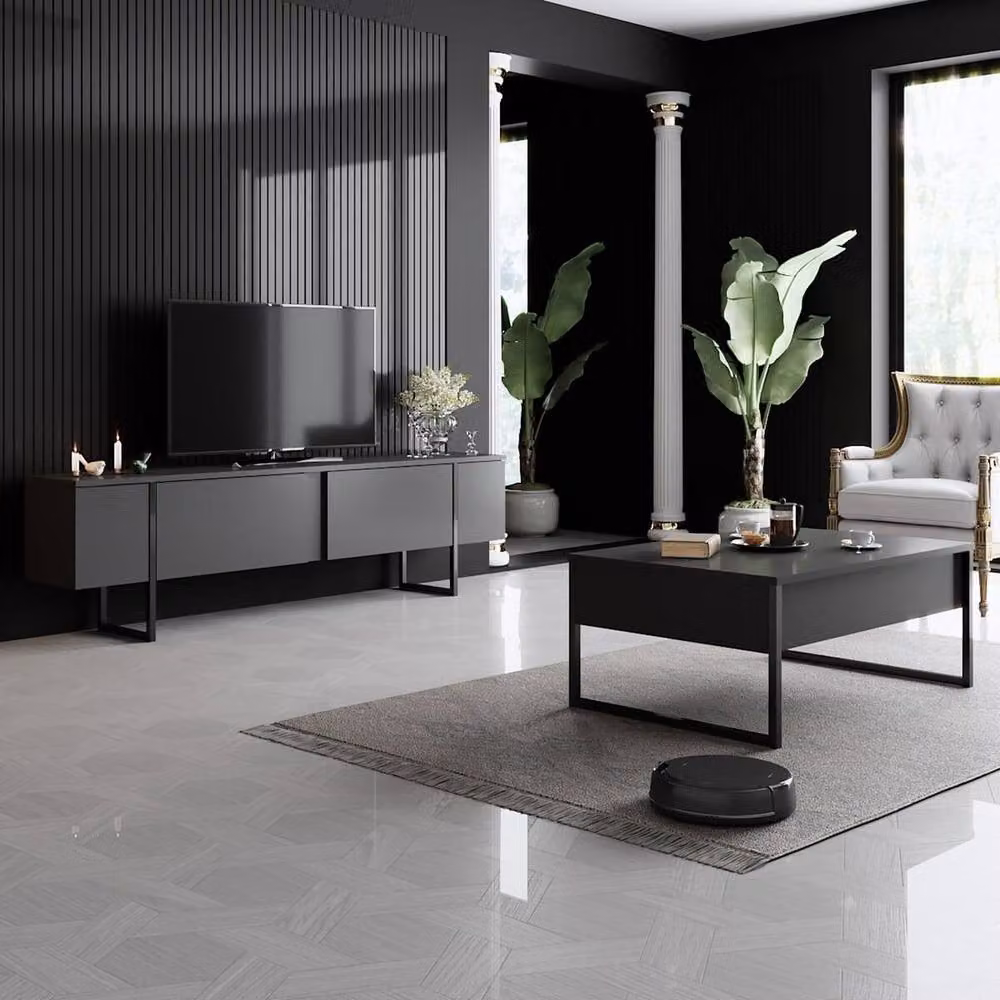 Calicosy Luxury Modern TV Stand with 2 Drop-Down Doors in Anthracite Grey, W/D/H: 180 x 50 x 30 cm – 3