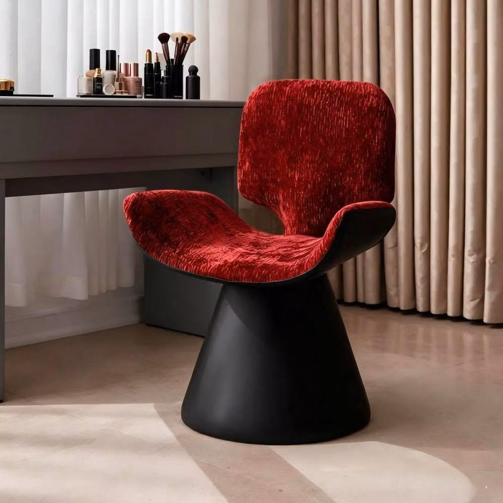 STILVORA Swivel Dressing Stool in Black and Red Velvet Fabric – 4