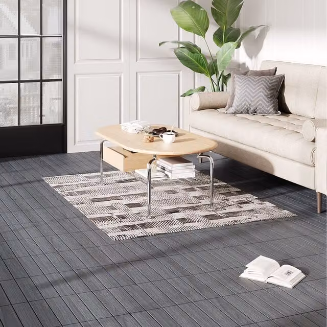 Lifeideas Set of 11 Blue Grey Wood Grain Click System Plastic Flooring
