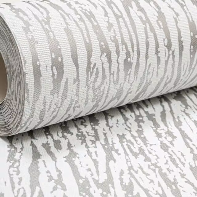 Rasch Animal Print Zebra Stripe Textured Wallpaper in White, Grey and Silver