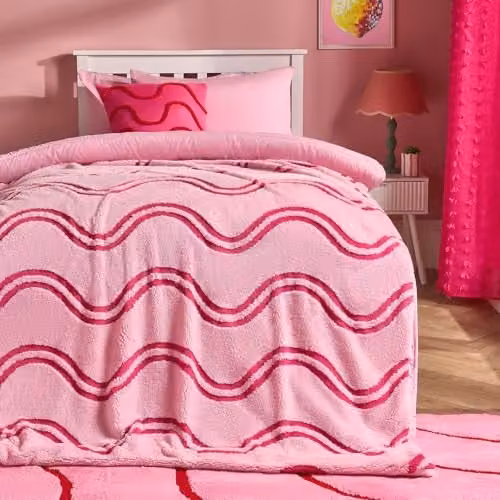 OHS Reversible Sherpa Fleece Throw Blanket, Pink/Red, W/D/H: 130 x 160 cm – 1