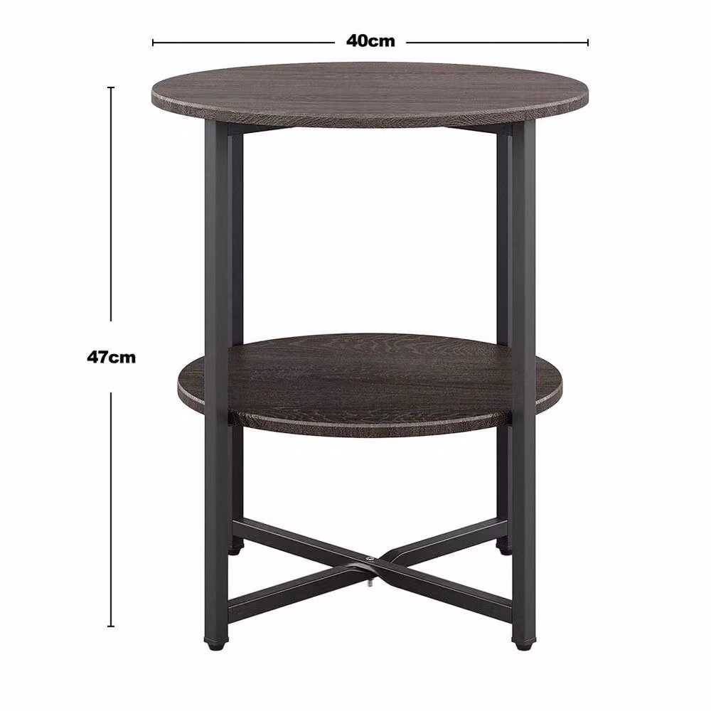 KORVIXA Small Round Wood and Metal Sofa Side Table in Brown, H 47 cm x W 40 cm x D 40 cm – 2