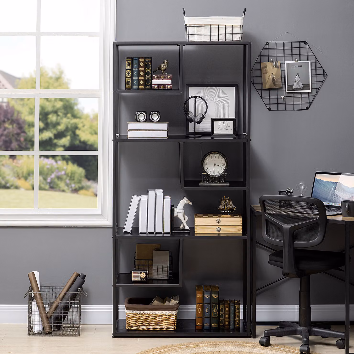 HOMCOM Industrial 7 Tier Accent Display Rack and Bookcase in Black – 7