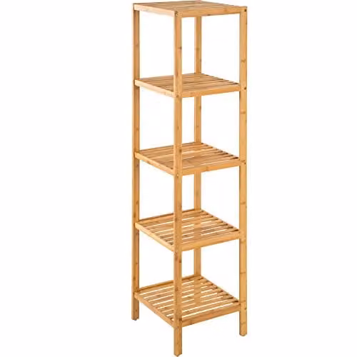 tectake 5-Tier Lacquered Bamboo Shelving Unit in Brown, W/D/H: 33 x 33 x 141 cm – 1