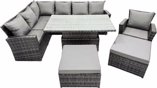 Fimous L-Shape PE Rattan Outdoor Corner Sofa Set in Grey with Coffee Table and Ottoman