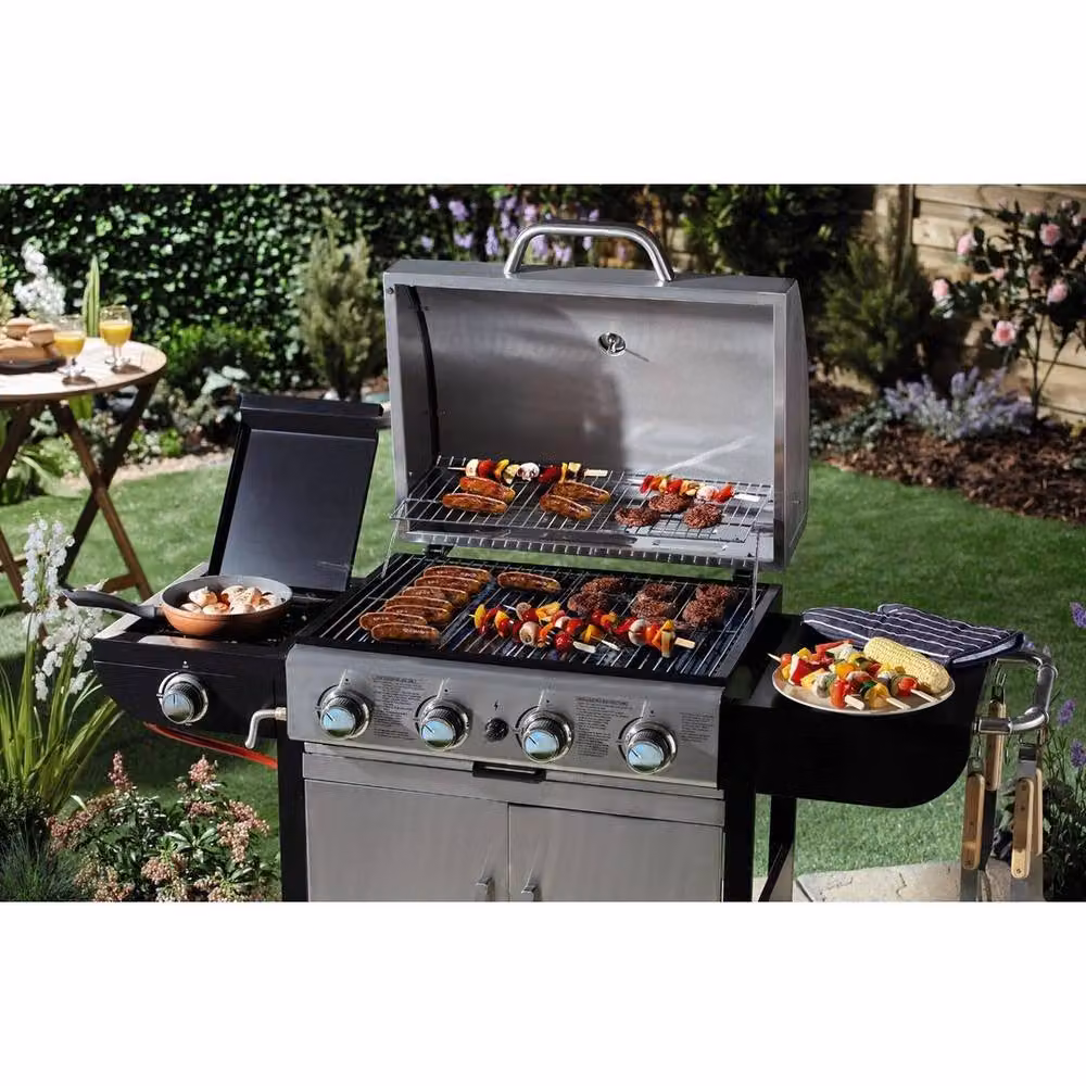 FLAVORA Blazebox Gas BBQ Grill in Grey with Side Burner and Warming Racks – 4