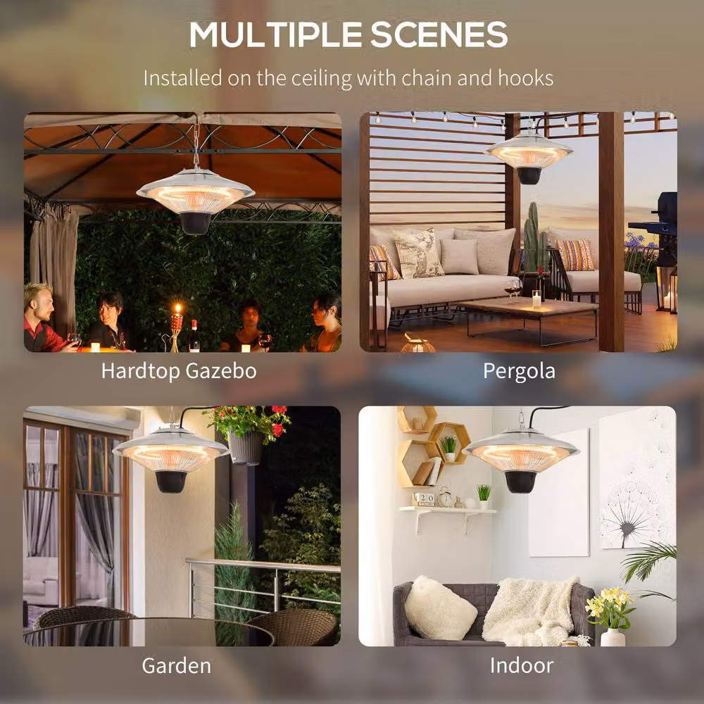 OUTSUNNY 1500W Silver Ceiling Hanging Patio Heater with Pull Switch and Halogen Bulb – 3