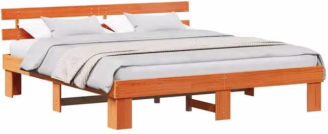 Berkfield Home Solid Wood Pine Bed Frame with Headboard, Brown, W/D/H: 180 x 200 x 73 cm – 1