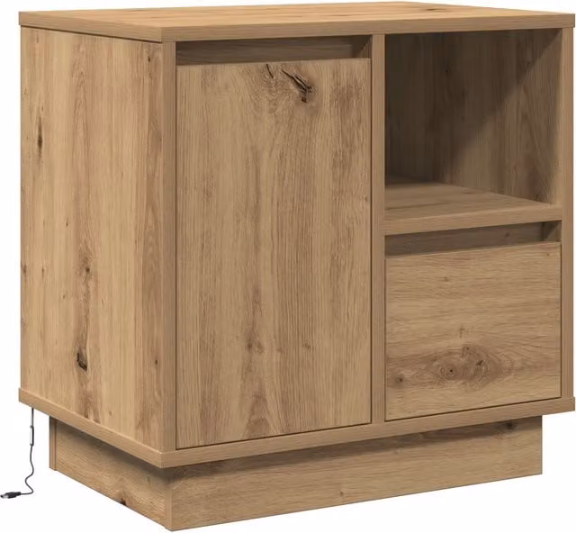 Berkfield Home Modern Bedside Cabinet in Artisan Oak Brown with Integrated LED Lighting W/D/H: 50 x 34 x 50 cm – 1