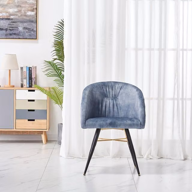 Life Interiors Set of 2 Vittorio Velvet Dining Chairs with Black Metal Legs in Grey