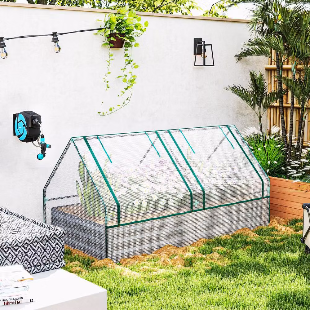 STILVORA Raised Garden Bed with Cover and Open Base in Transparent for Herb and Vegetable Gardens, W/D/H: 95.0 x 29.5 x 29.5 cm – 6