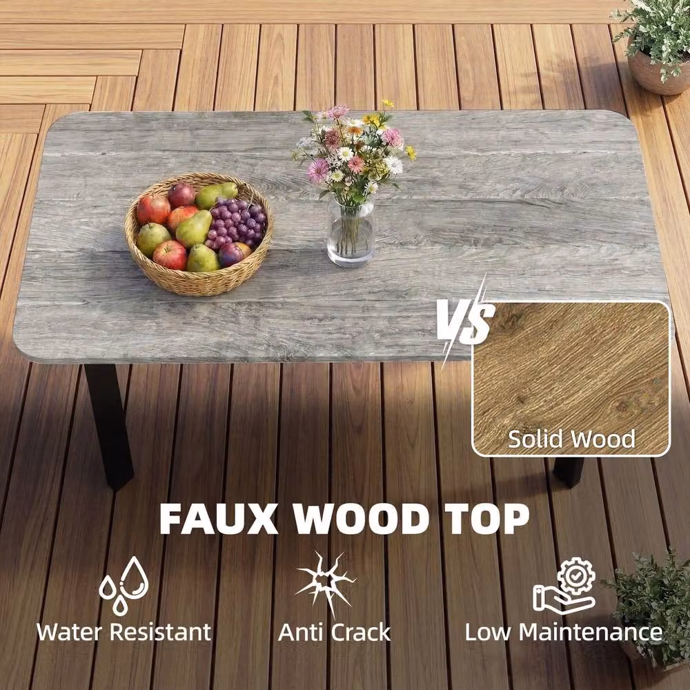 OUTSUNNY Modern Outdoor Coffee Table with Grey Slatted WPC Top – 4