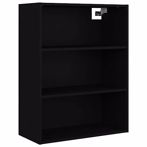 vidaXL Black Wall-Mounted Hanging Cabinet with Doors and Open Shelf, W/D/H: 69.5 x 32.5 x 90 cm – 1