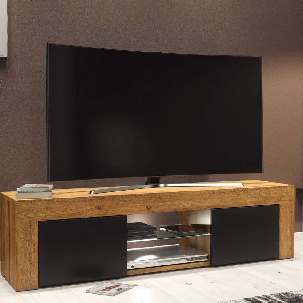 Mex Furniture PAWNORA Modern TV Stand Cabinet Sideboard in Brown Oak Matt Wood Finish – 3