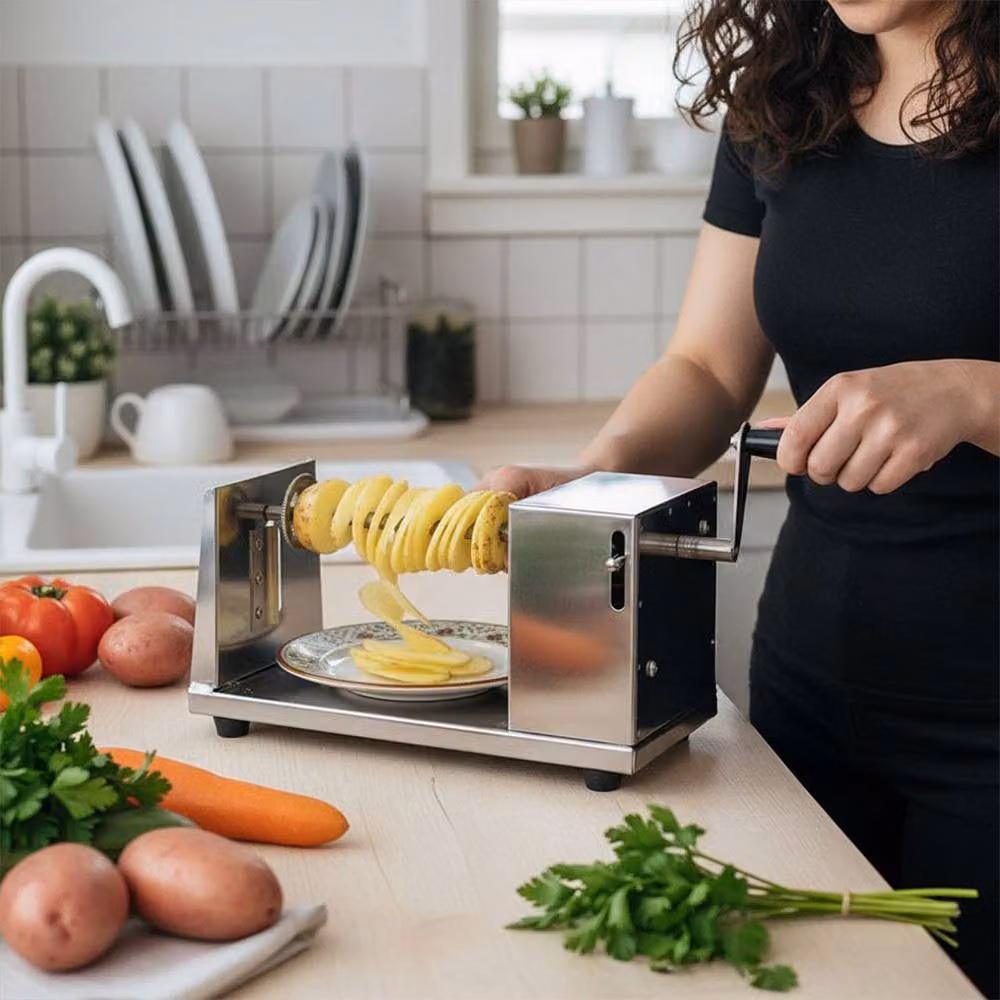 Dragodirect Manual Stainless Steel Potato Spiral Slicer with Tornado Skewers in Silver – 6