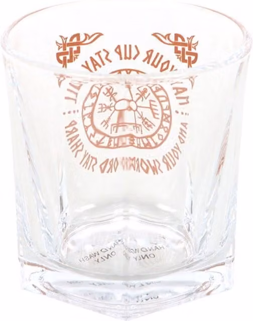 KDMK Viking Compass Lowball Coaster Set with Transparent Glass Tumblers and Absorbent Cork Bases