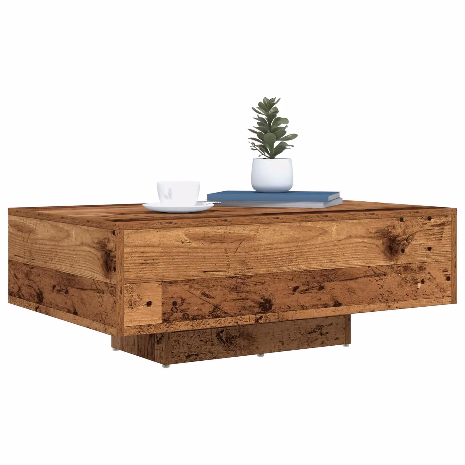 Berkfield Home Rustic Brown Wood Coffee Table with LED Lights W: 85 cm, D: 55 cm, H: 31 cm – 2