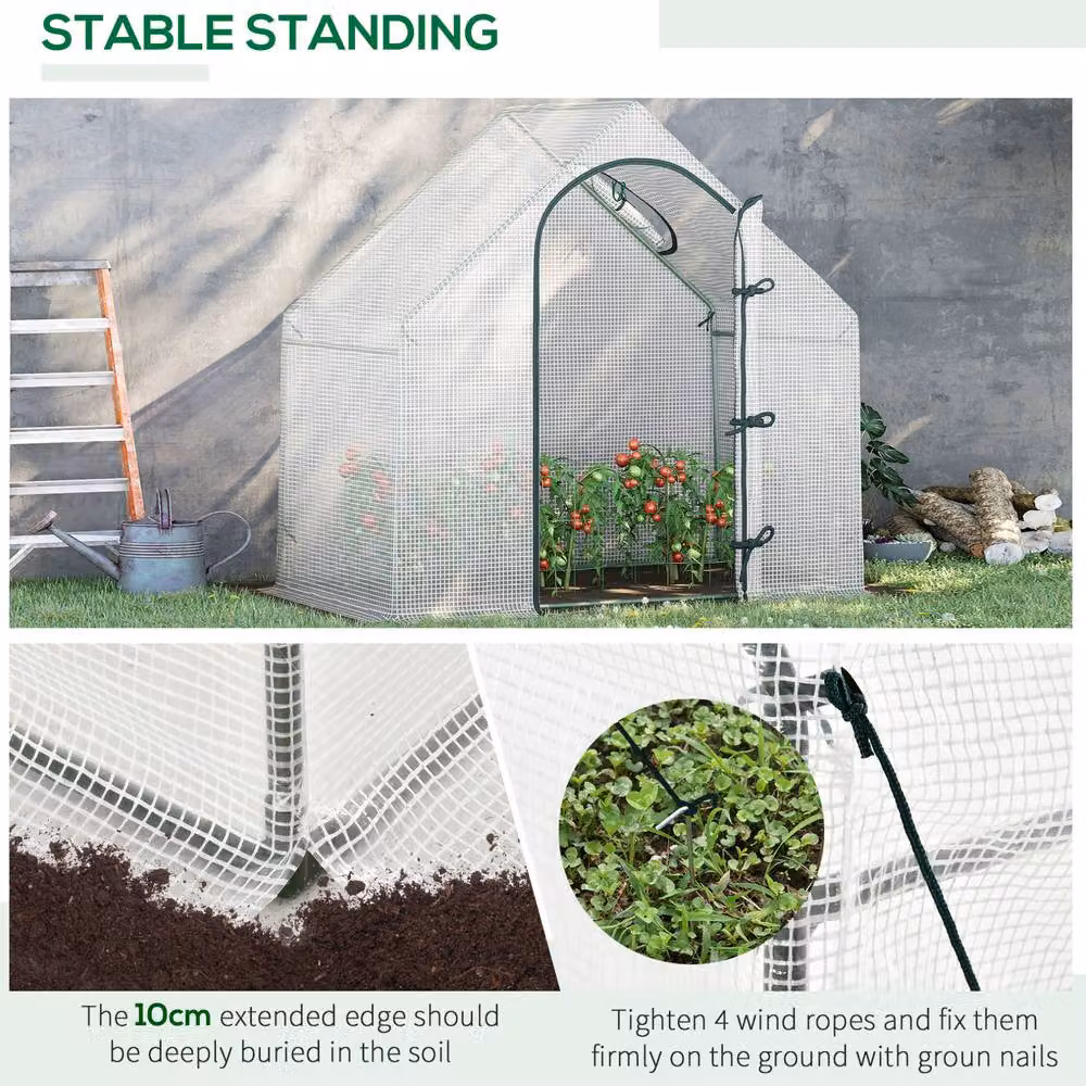 STILVORA Walk-In Steel Greenhouse with Roll-Up Door, White, H: 180 cm x W: 168 cm x D: 100 cm – 3