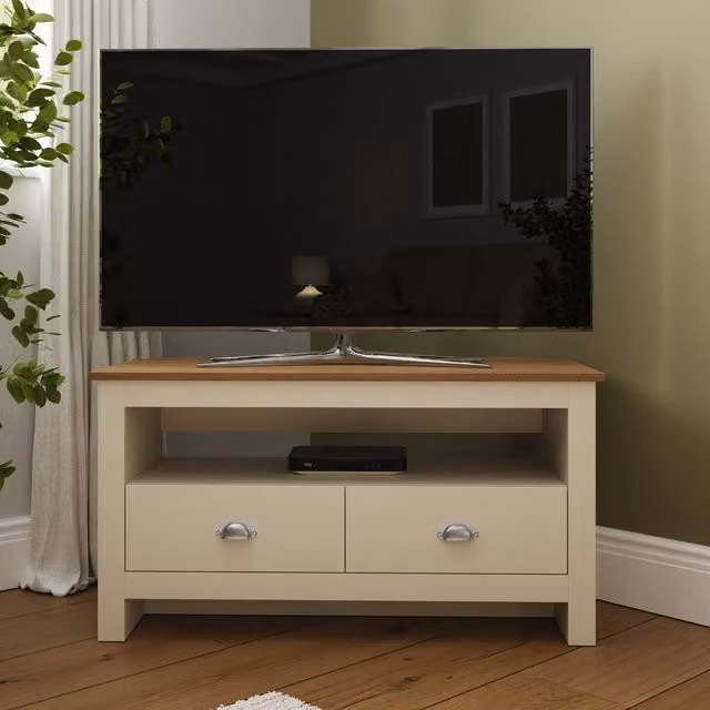 GFW Lancaster Country Style Corner TV Unit in White and Oak, W/D/H: 95.0 x 45.0 x 51.0 cm – 7