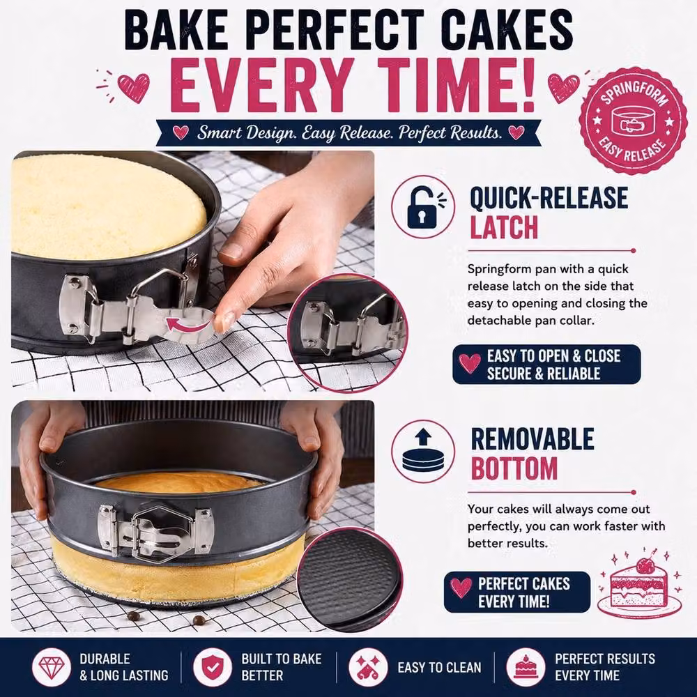 FLAVORA Set of 3 Round Non-Stick Springform Cake Tins in Black, Diameter: 15 cm – 4