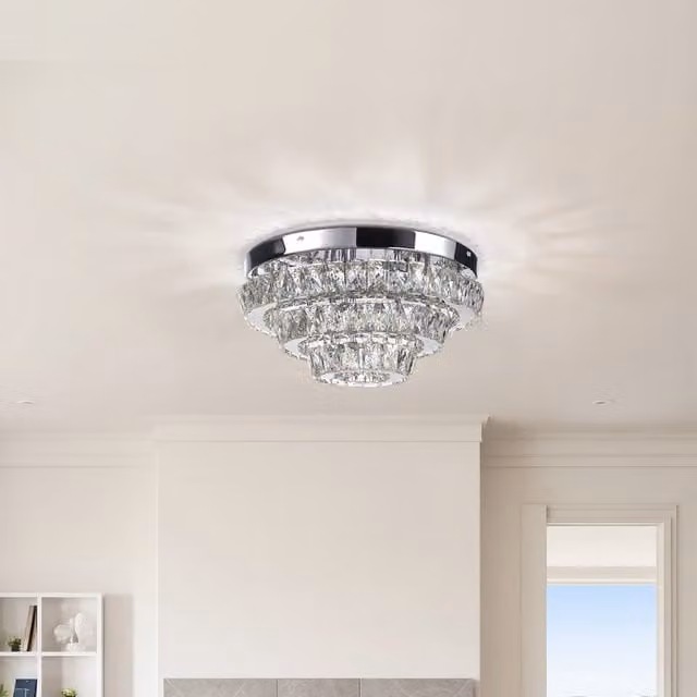 Lifeideas Round Three-Layer Crystal LED Ceiling Light in Chrome