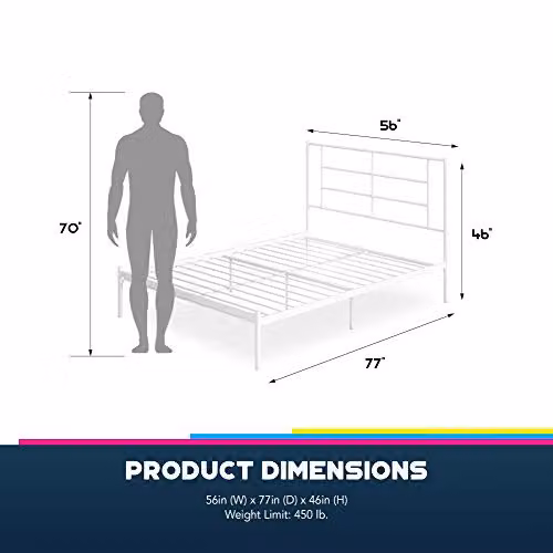 DHP Furniture Jensen Modern Metal Double Bed in White, W/D/H: 142.24 x 142.22 x 116.8 cm – 2