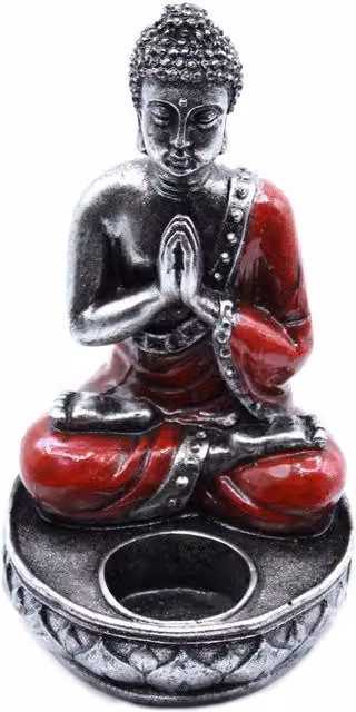 KDMD Red Bali Hand-Painted Buddha Tealight Candle Holder with Namaskara Mudra Ethnic Decor – 1