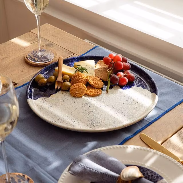 Selbrae House Wave Ceramic Large Dinner Plate in White and Blue – 1