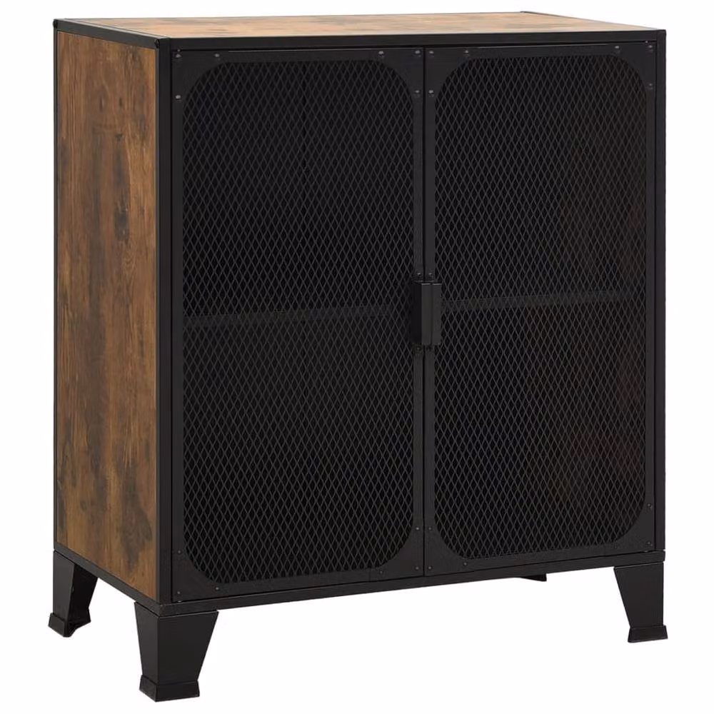 Berkfield Home Industrial Storage Cabinet in Brown with Glass Doors, Metal and MDF, W/D/H: 72 x 36 x 82 cm – 2