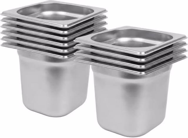 Argon Tableware Stainless Steel Gastronorm Containers, 1/6 Size, 2.25L, Silver, Pack of 10 – 2
