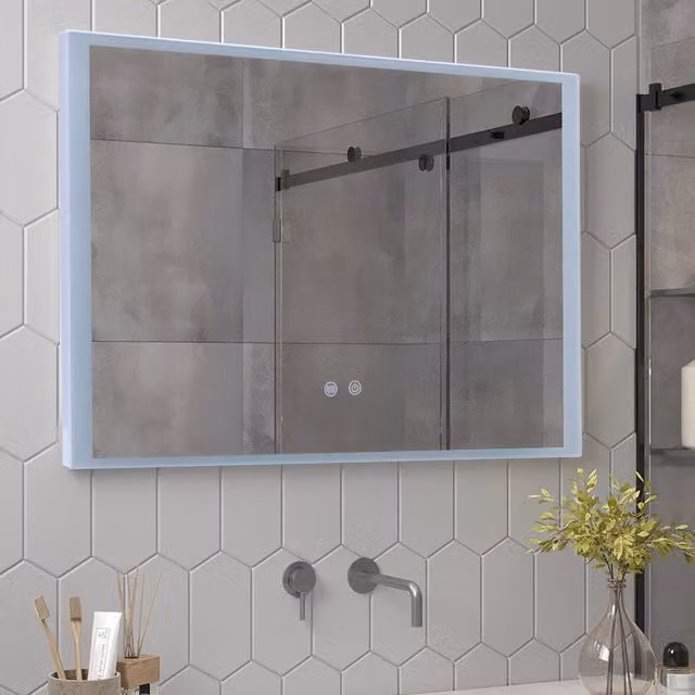 Livingandhome Frameless Anti-Fog LED Bathroom Wall Mirror - White