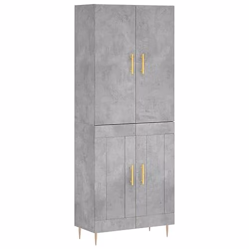 vidaXL Modern Highboard in Concrete Grey with Hinged Doors, W/D/H: 69.5 x 34 x 180 cm