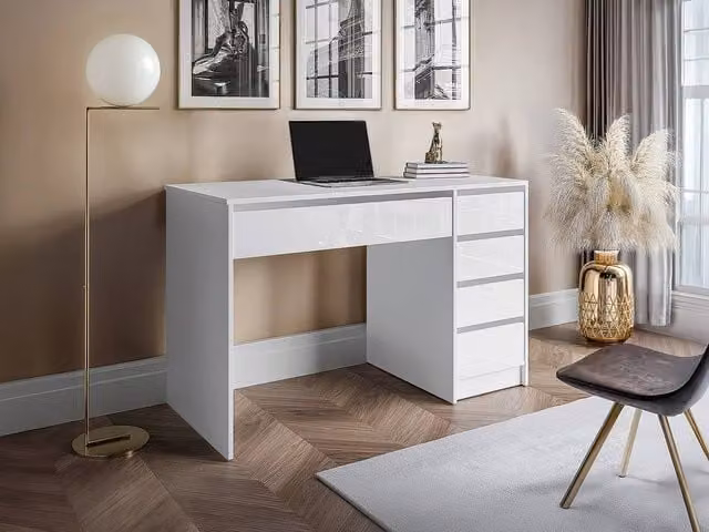 JENEMI Modern Gloss White Writing Desk with Drawer Unit W/D/H: 120 x 60 x 76 cm – 1