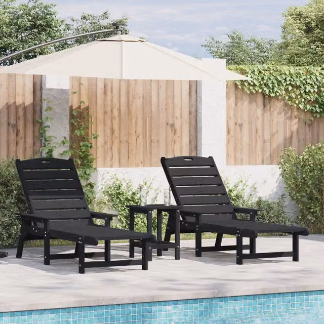 Berkfield Home Set of 2 Black Sun Loungers with Adjustable Headrests and Armrests, W/D/H: 162 x 53 x 98.5 cm – 1