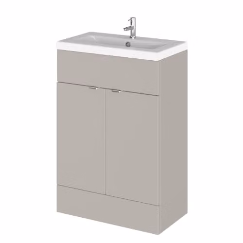 Balterley Alrewas Contemporary 2 Door Floor Standing Bathroom Vanity Unit with Basin, Pebble Grey, W: 61.0 cm, D: 37.0 cm, H: 90.4 cm – 1